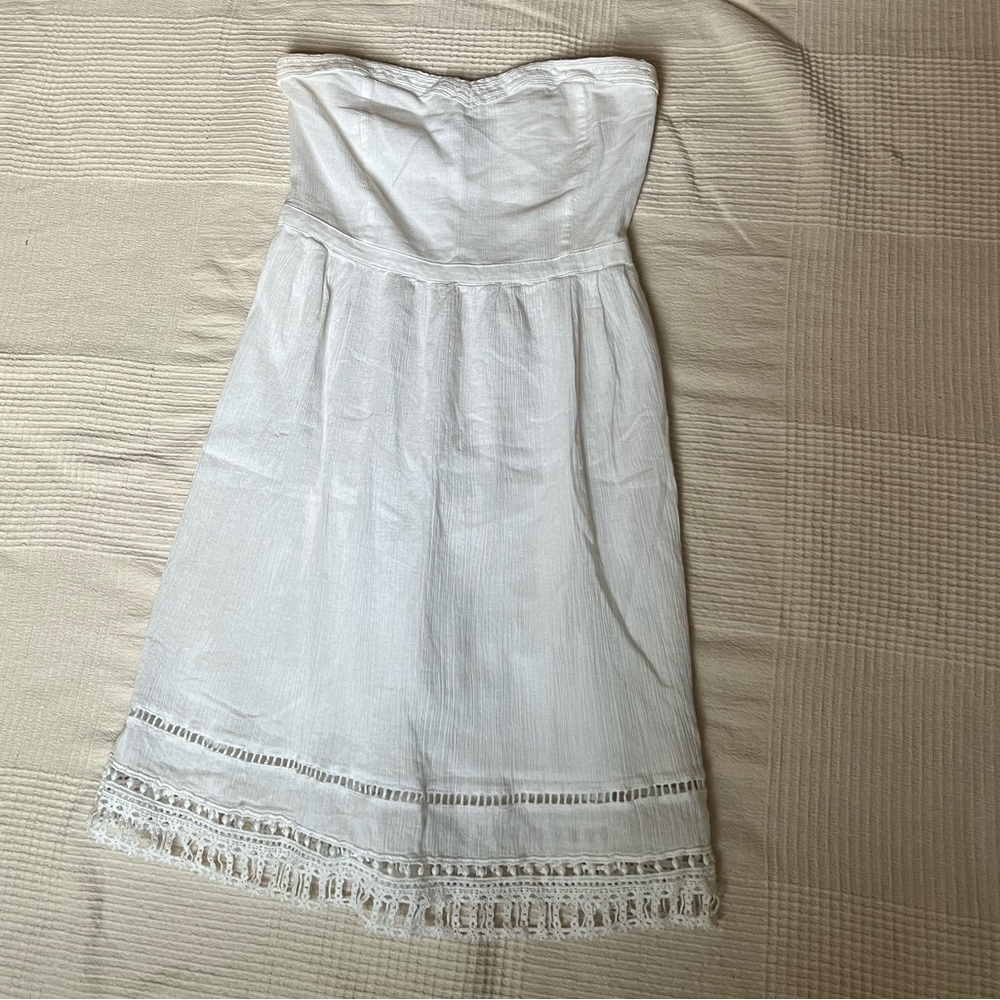 White Strapless Dress with Lace Trim